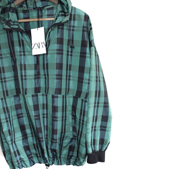 Zara Checked Hooded Lightweight Jacket Large Retro - Picture 6 of 16